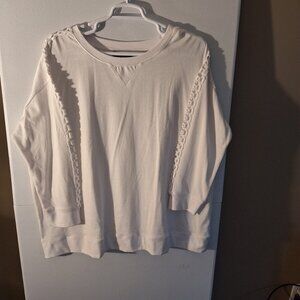 Roaman's Womens Crewneck Sweat Shirt 22/24 1X White Scalloped Sleeves